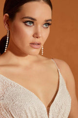 Teen Simli Tül V Yaka A Kesim Gelinlik - Mediha Cambaz Bridal