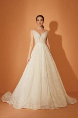 Teen Simli Tül V Yaka A Kesim Gelinlik - Mediha Cambaz Bridal