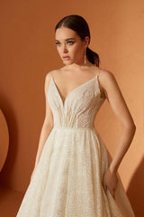 Teen Simli Tül V Yaka A Kesim Gelinlik - Mediha Cambaz Bridal