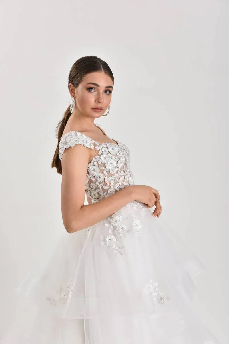 Tute Üç Boyutlu Dantel A Kesim Gelinlik - Mediha Cambaz Bridal