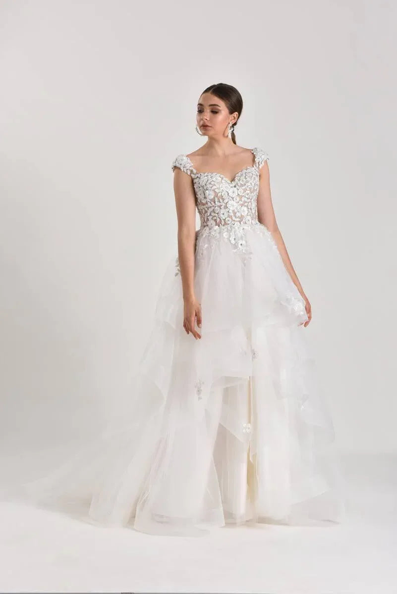 Tute Üç Boyutlu Dantel A Kesim Gelinlik - Mediha Cambaz Bridal