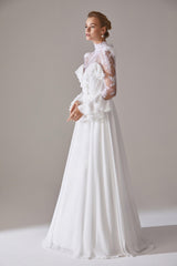 Vienna Şifon Drapeli Düz Kesim Gelinlik - Mediha Cambaz Bridal