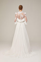 Vienna Şifon Drapeli Düz Kesim Gelinlik - Mediha Cambaz Bridal