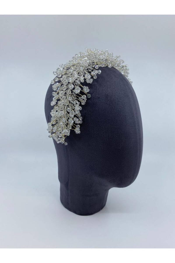 Yoğun Kristalli Gümüş Telli El Yapımı Saç Aksesuarı - Mediha Cambaz Bridal