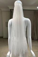 Zelda Kırık Beyaz Seyrek İnci İşlemeli Kısa Duvak - Mediha Cambaz Bridal