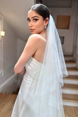 Zeo Kırık Beyaz Işıltılı Uzun Tül Duvak - Mediha Cambaz Bridal