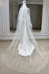 Zeo Kırık Beyaz Işıltılı Uzun Tül Duvak - Mediha Cambaz Bridal