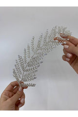 Zirkon Dallı Yapraklı Ucu İri Taşlı Işıltılı Bant Taç - Mediha Cambaz Bridal