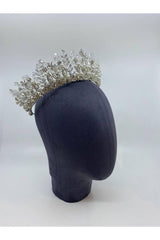 Zirkon Karışık Materyalli Yüksek 270 Derece Tur Gelin Tacı - Mediha Cambaz Bridal