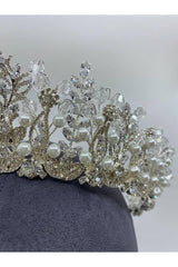 Zirkon Karışık Materyalli Yüksek 270 Derece Tur Gelin Tacı - Mediha Cambaz Bridal