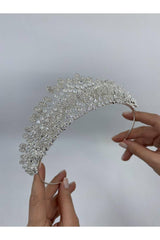 Zirkon Taşlı Prenses Gelinlik Orta Yükseklik Gelin Tacı - Mediha Cambaz Bridal