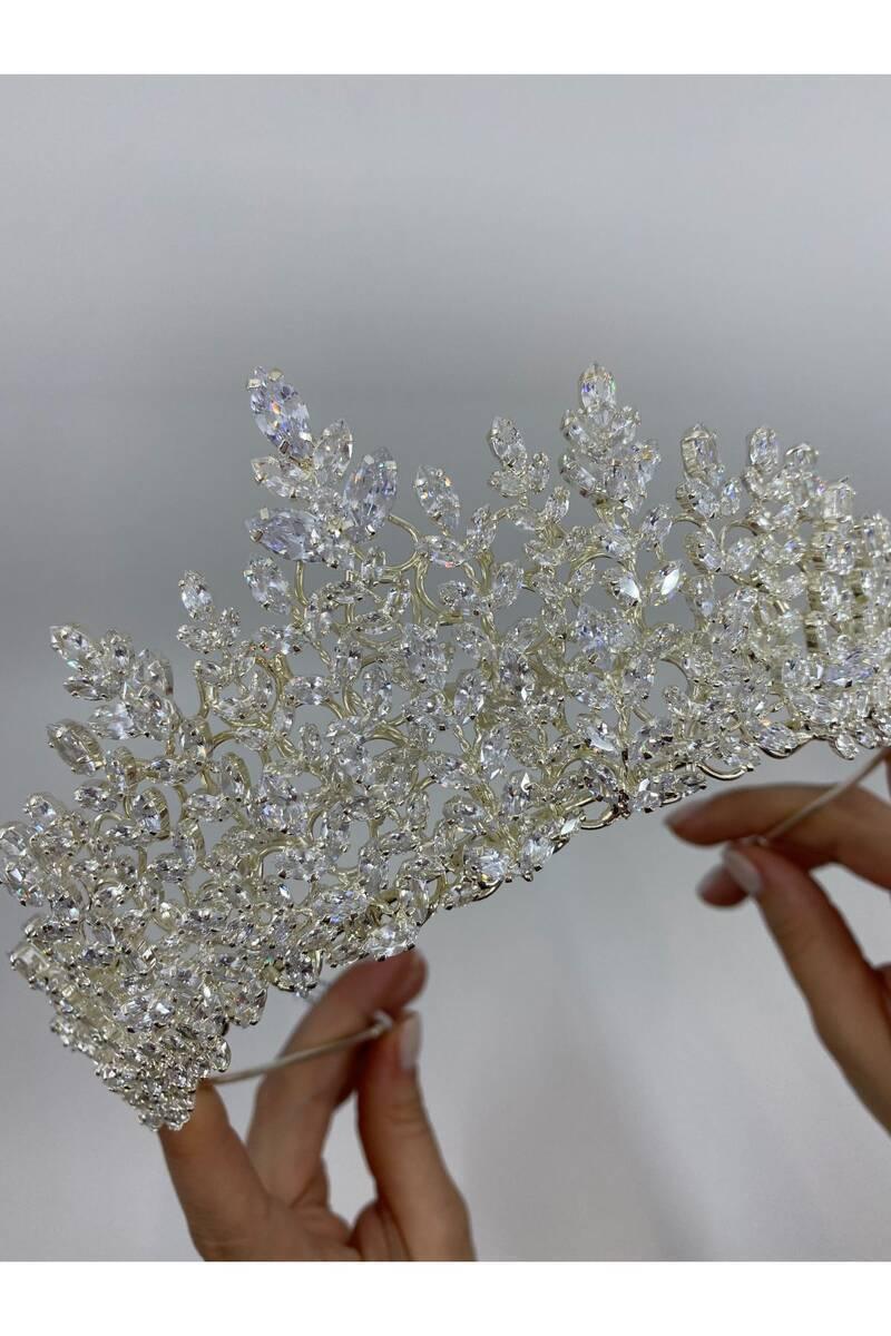 Zirkon Taşlı Yaprak Detaylı Simetrik Gelin Saç Aksesuarı - Mediha Cambaz Bridal