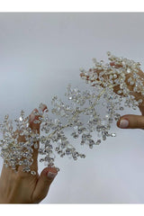 Zirkon ve Damla Kristalli Yaprak Desenli Saç Aksesuarı - Mediha Cambaz Bridal