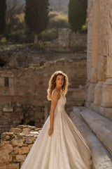 Antiochus Square Neck Hoop Work A-Line Wedding Dress