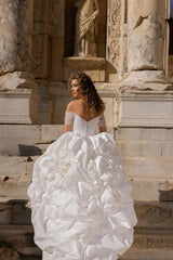 Artemisia Satin Wedding Dress with French Lace Bodice