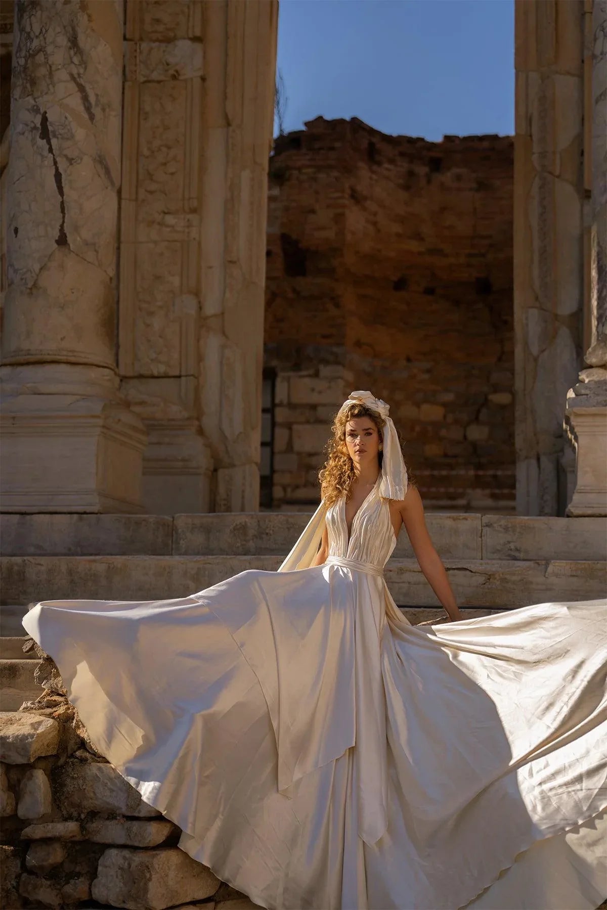 Hanne İpek Saten Drapeli Helen Gelinlik - Mediha Cambaz Bridal