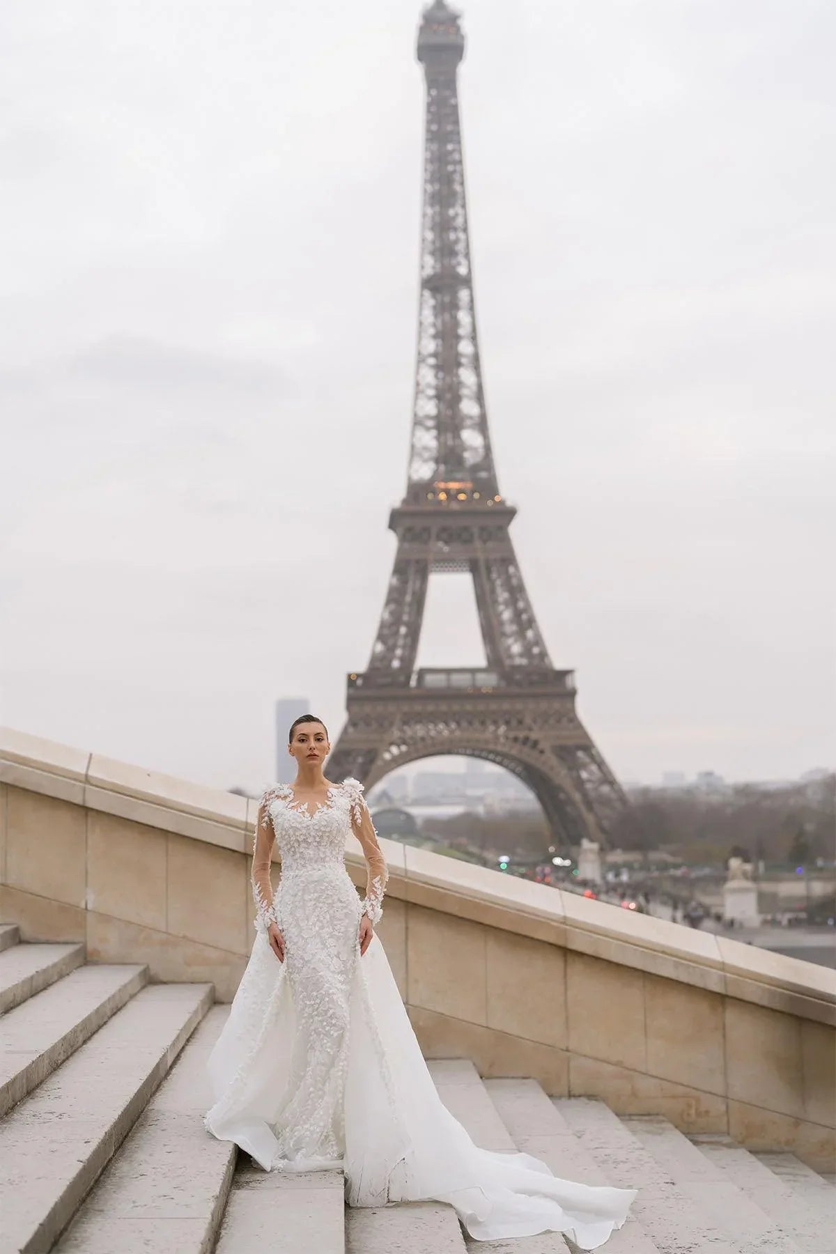 Matisse Entegre Etekli Uzun Kollu Üç Boyutlu Balık Gelinlik - Mediha Cambaz Bridal
