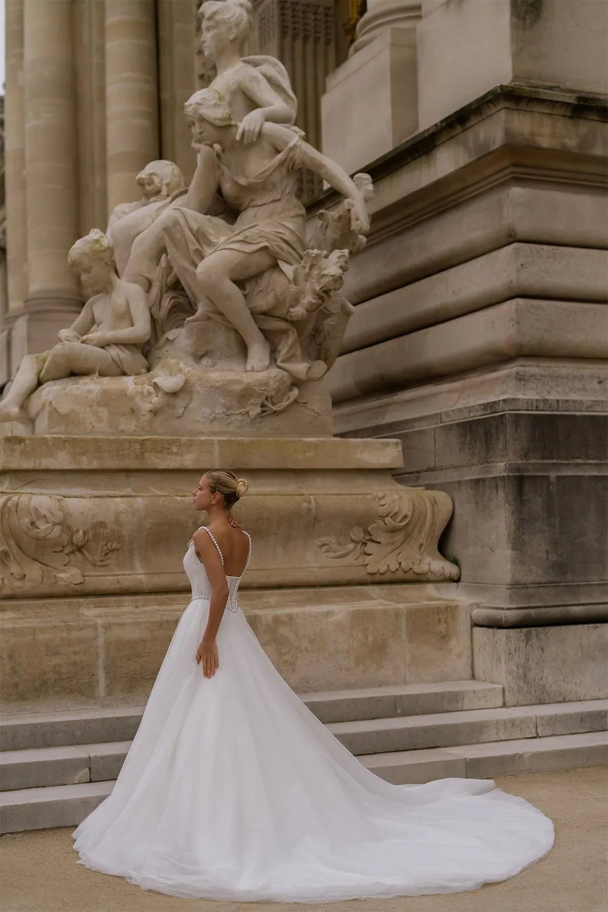 Novella Tül Drapeli İncili Askılı A Kesim Gelinlik - Mediha Cambaz Bridal