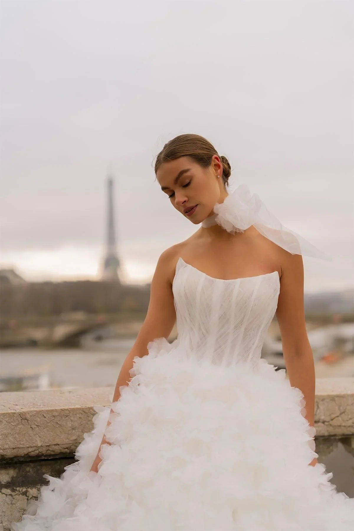 La Nuit Balance Straplez Drapeli Organze Prenses Gelinlik - Mediha Cambaz Bridal