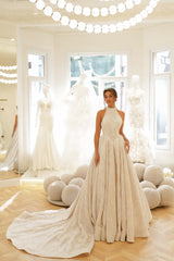 Blush Halter Yaka Dantelli Kolsuz Prenses Gelinlik