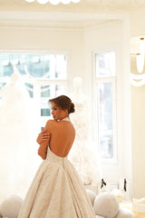 Blush Halter Yaka Dantelli Kolsuz Prenses Gelinlik