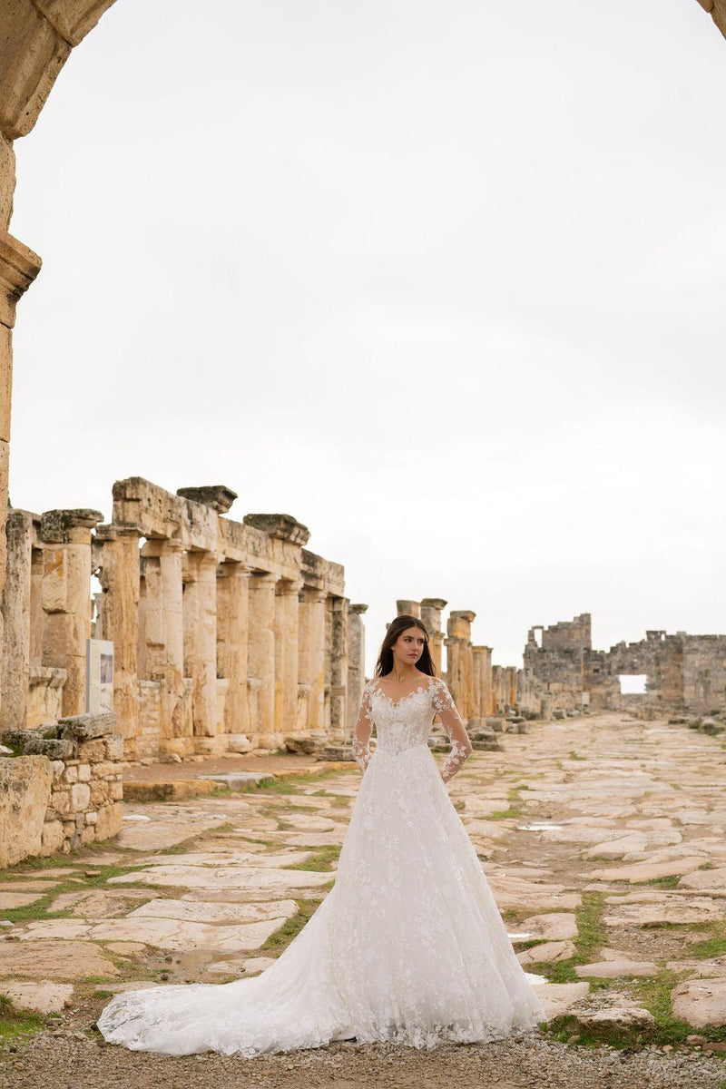 Zephry Long Sleeve V Bodice A-Line Wedding Dress