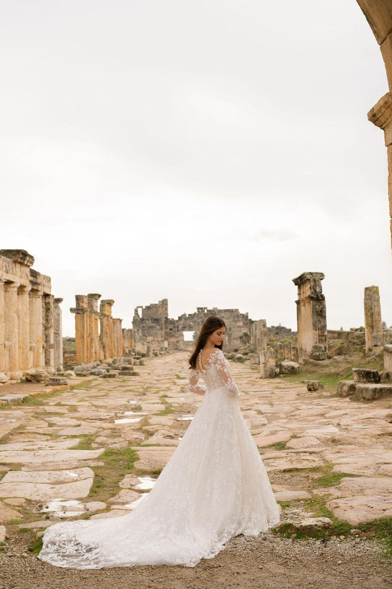 Zephry Long Sleeve V Bodice A-Line Wedding Dress