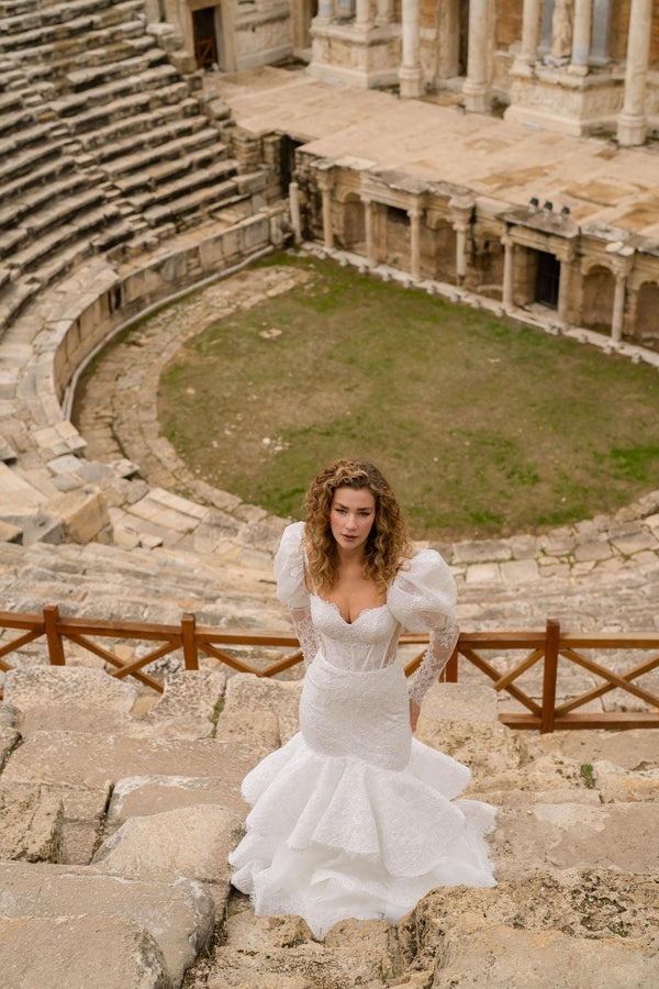 Hadrian Layered Skirted Mermaid French Lace Wedding Dress