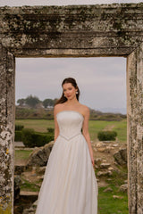 Zenobia Strapless Draped Pearl Bohemian Wedding Dress