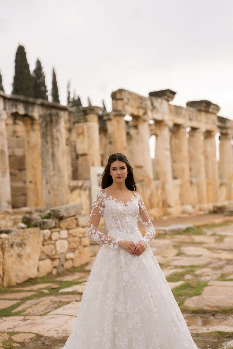 Zephry Long Sleeve V Bodice A-Line Wedding Dress