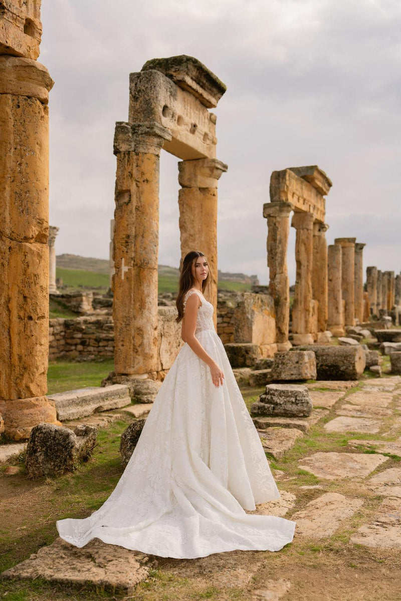 Minevra Off-Shoulder Sparkly A-Line Wedding Dress