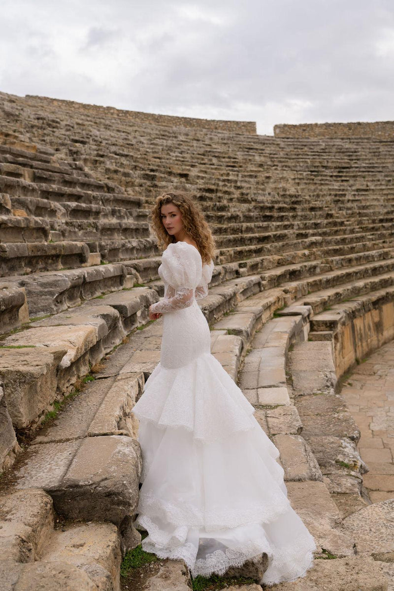 Hadrian Layered Skirted Mermaid French Lace Wedding Dress