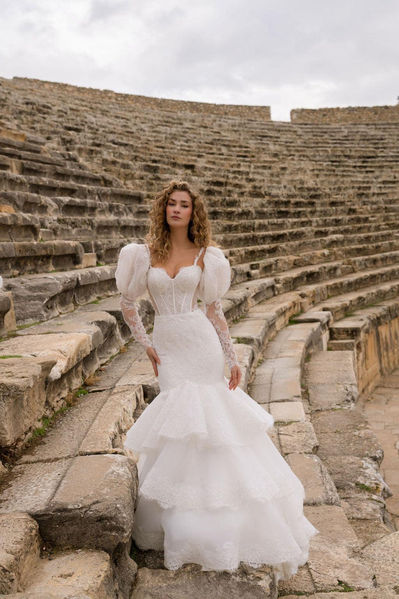 Hadrian Layered Skirted Mermaid French Lace Wedding Dress