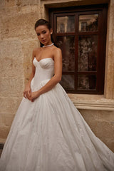 Courna Drape Detaylı İpek Tafta Straplez Gelinlik - Mediha Cambaz Bridal