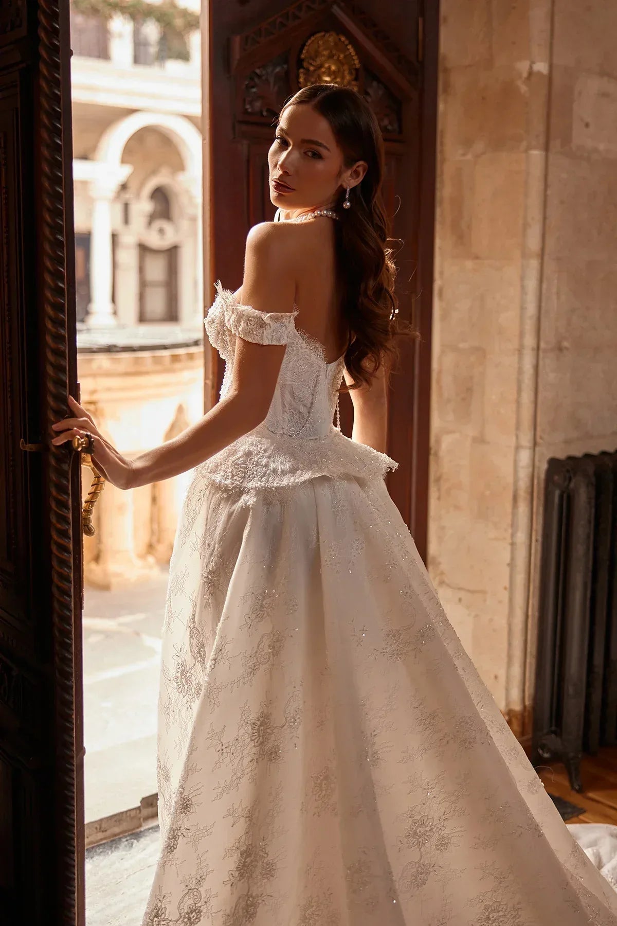 Etoile Fransız Dantel Entegre Etekli Balık Düşük Kol Gelinlik - Mediha Cambaz Bridal