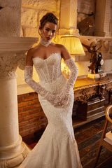 Blanc Fransız Dantelli Ve Kasnak İşlemeli Balık Model Gelinlik - Mediha Cambaz Bridal