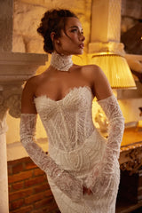 Blanc Fransız Dantelli Ve Kasnak İşlemeli Balık Model Gelinlik - Mediha Cambaz Bridal