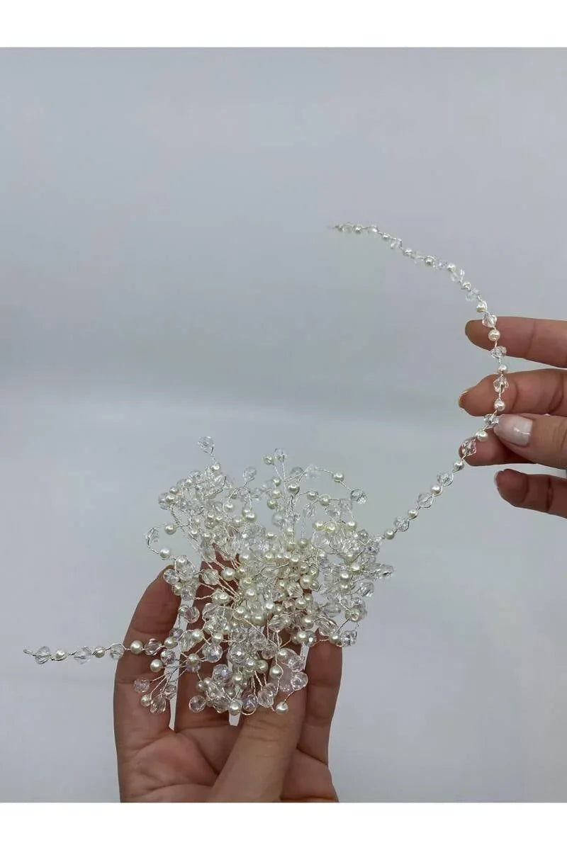 ALISHA Tek Sıra İncili Kristalli Saç Aksesuarı - Mediha Cambaz Bridal