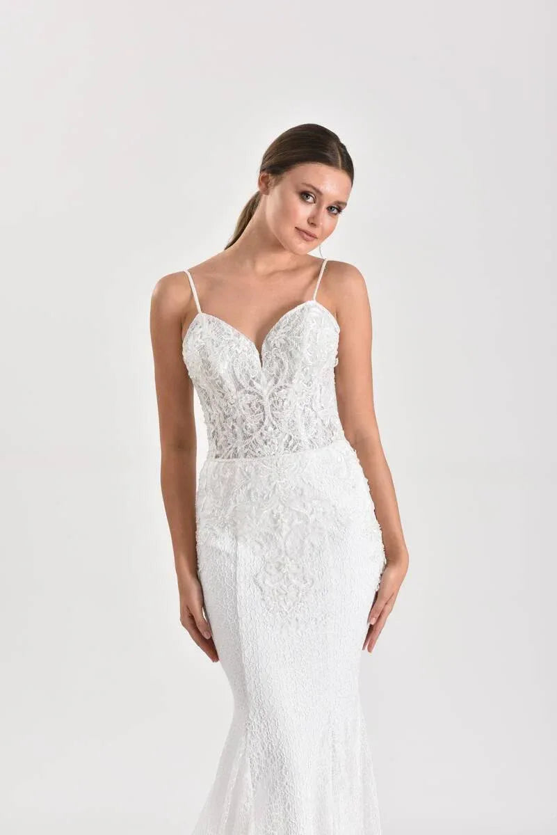 Alisse Ivory M Yaka Boncuklu Balık Gelinlik - Mediha Cambaz Bridal