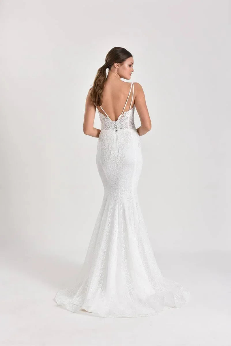 Alisse Ivory M Yaka Boncuklu Balık Gelinlik - Mediha Cambaz Bridal