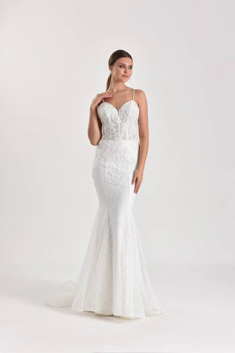 Alisse Ivory M Yaka Boncuklu Balık Gelinlik - Mediha Cambaz Bridal
