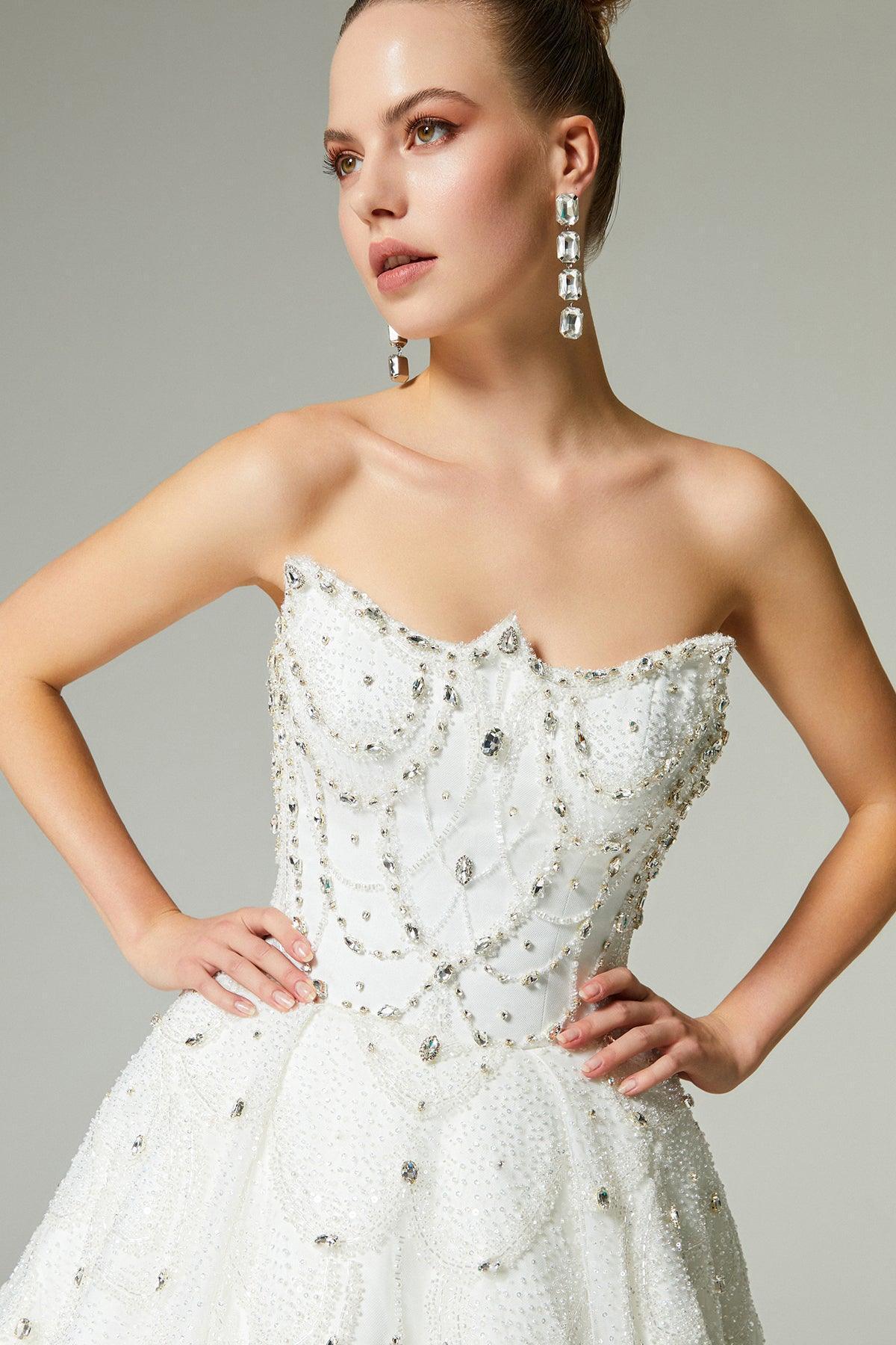 Alix Kristal İşlemeli Straplez Prenses Gelinlik - Mediha Cambaz Bridal