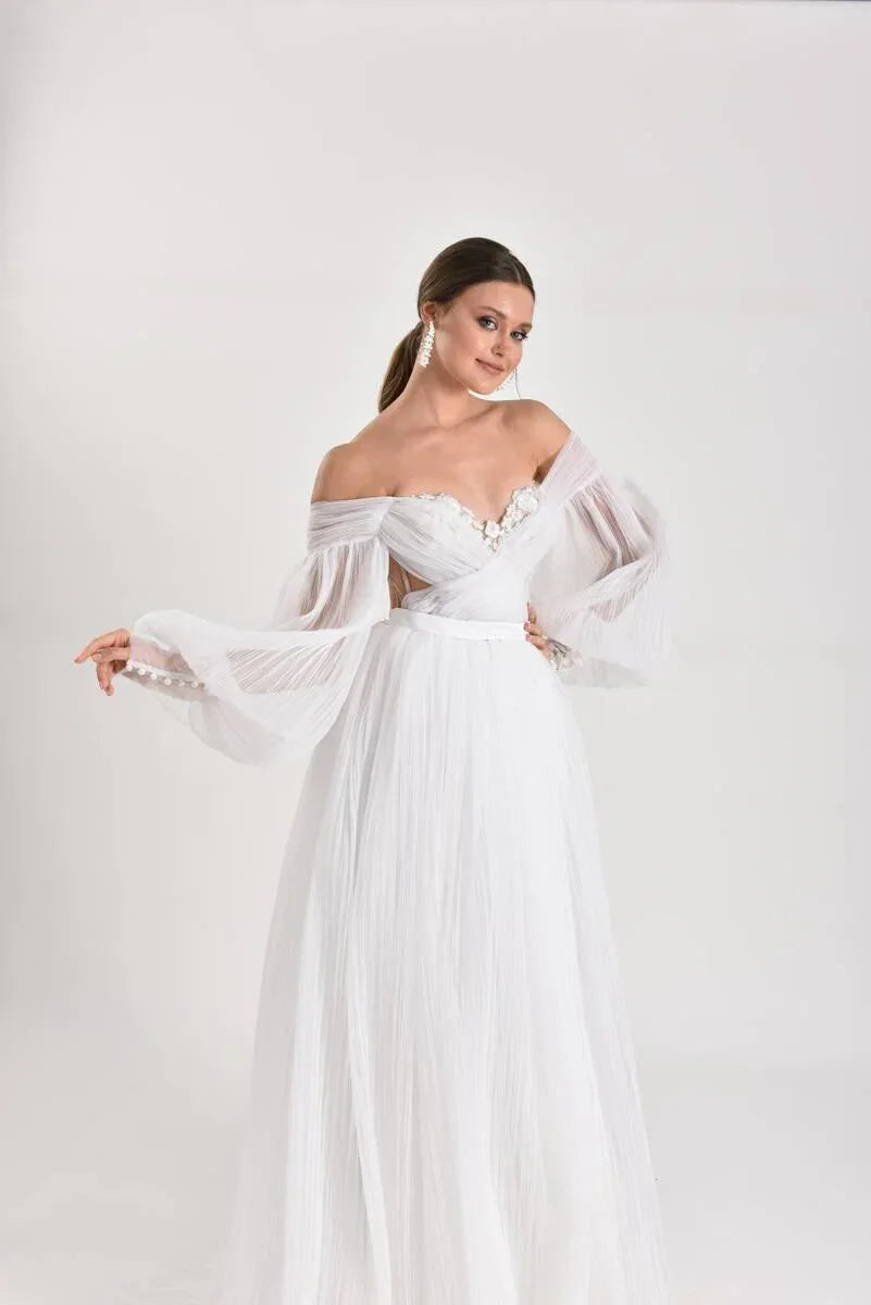 Aquila Balon Kol Kruvaze A Kesim Gelinlik - Mediha Cambaz Bridal