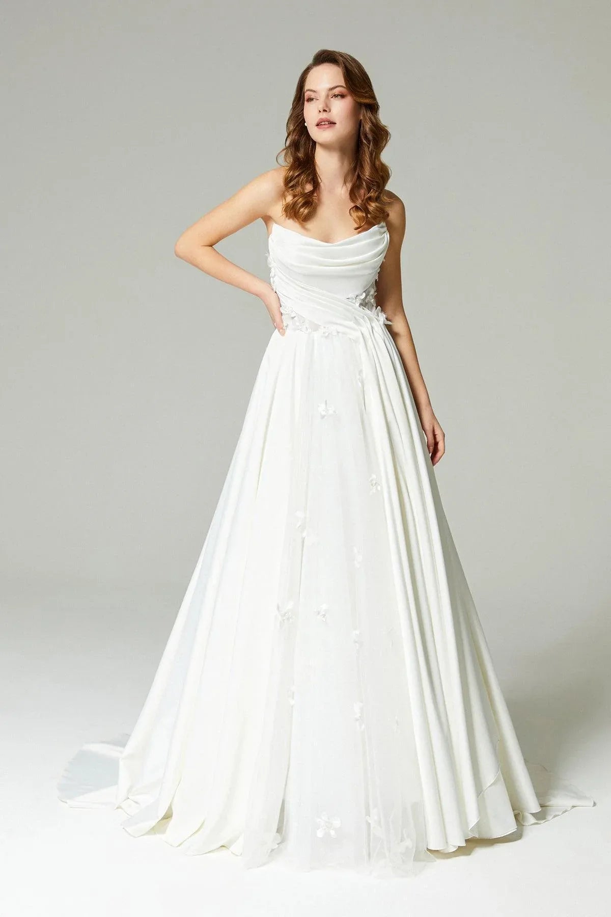 Aria Drapeli Straplez A Kesim Gelinlik - Mediha Cambaz Bridal