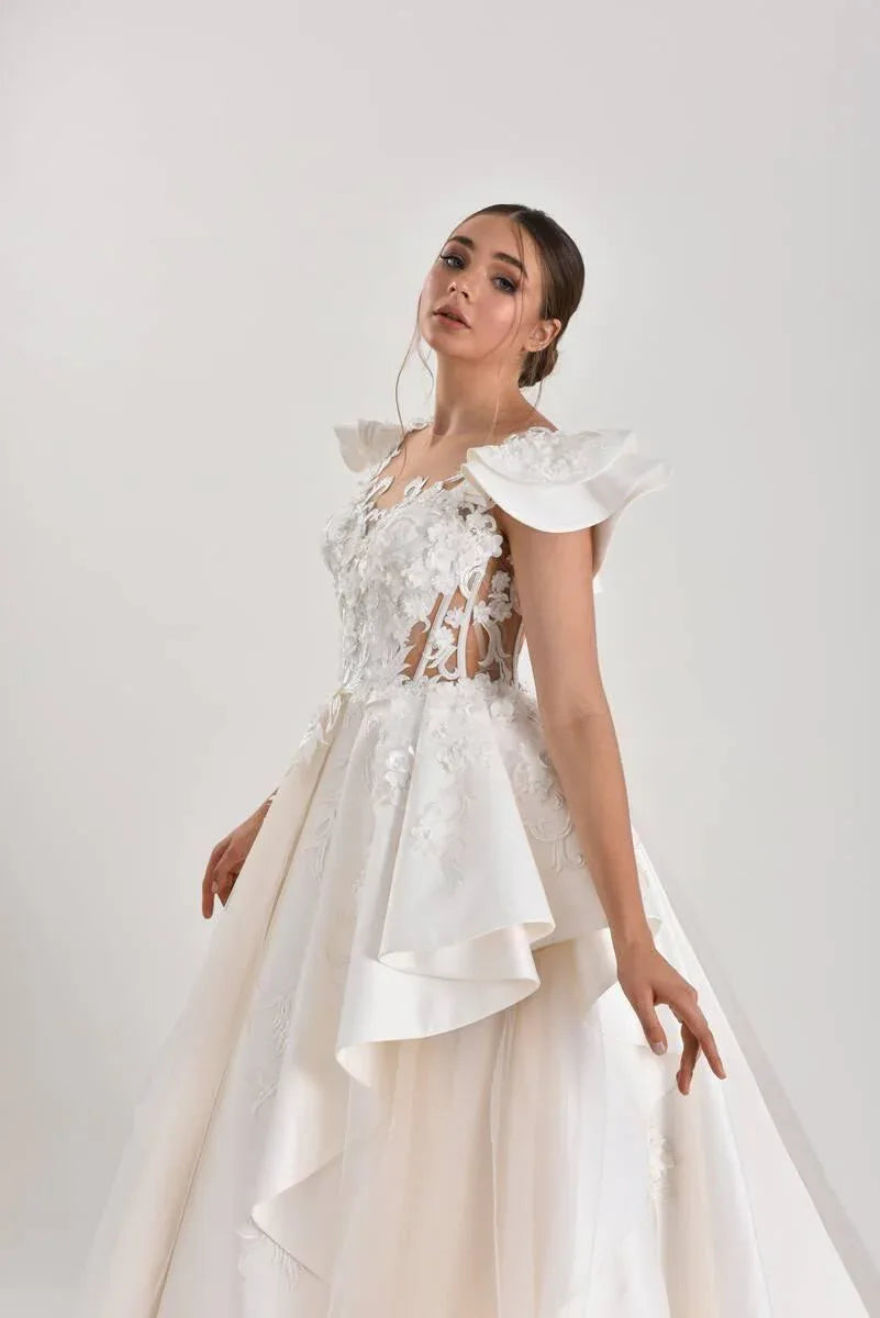 Arya Saten Katlı Prenses Model Gelinlik - Mediha Cambaz Bridal
