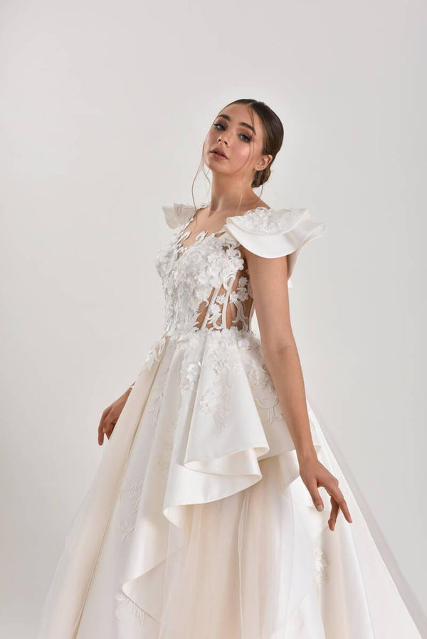 Arya Saten Katlı Prenses Model Gelinlik - Mediha Cambaz Bridal