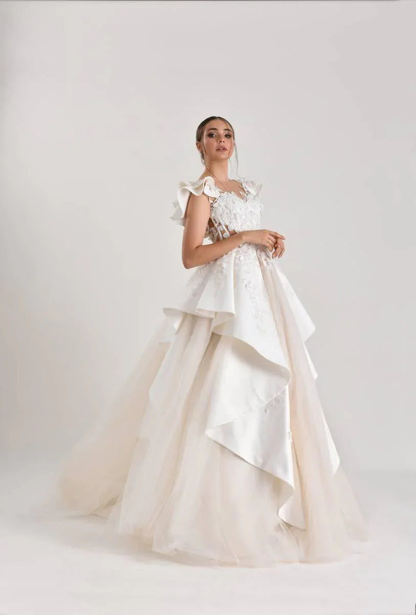 Arya Saten Katlı Prenses Model Gelinlik - Mediha Cambaz Bridal