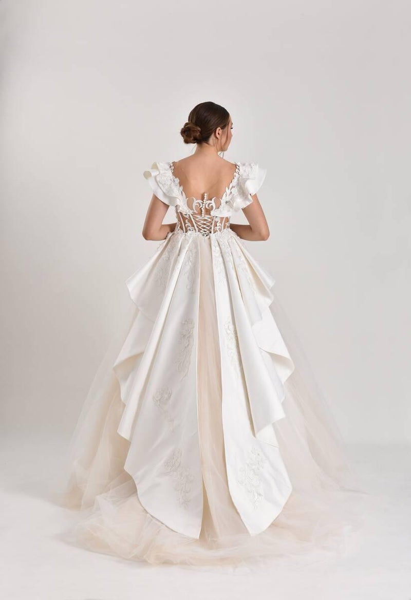 Arya Saten Katlı Prenses Model Gelinlik - Mediha Cambaz Bridal