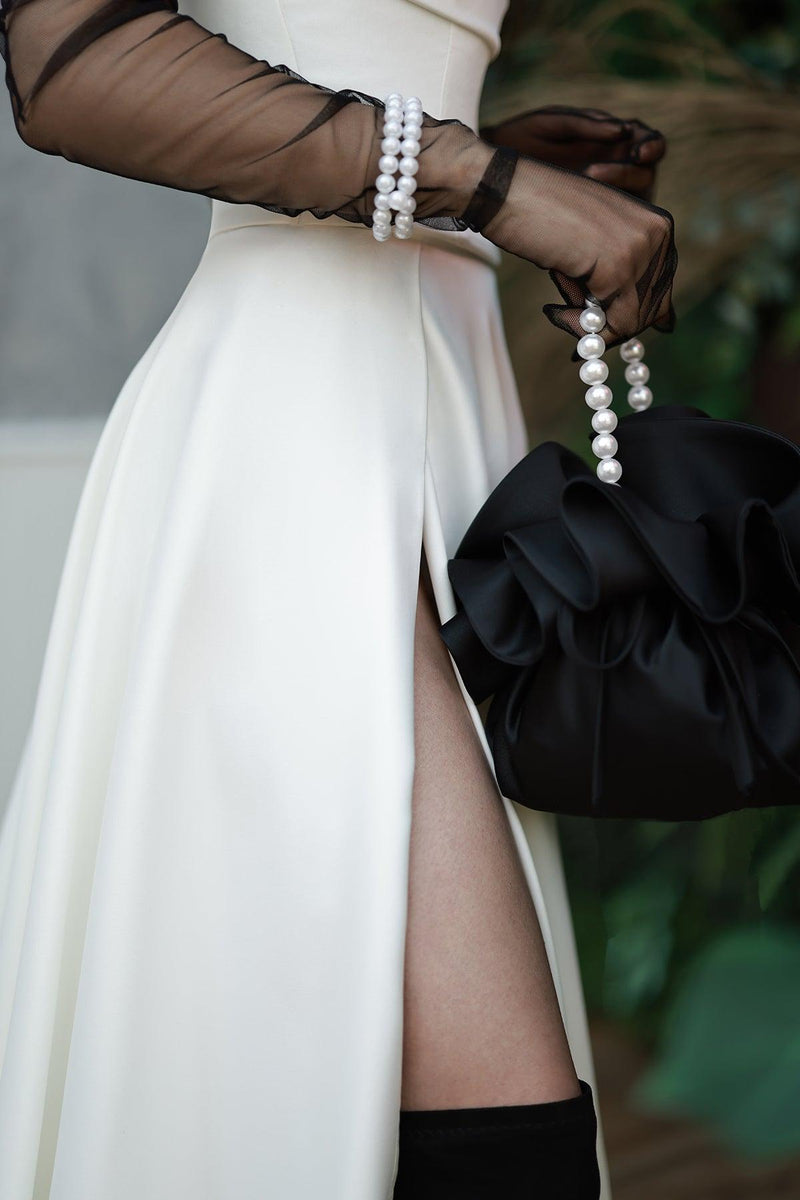 Beverly Straplez Derin Yırtmaçlı Düz Kesim Gelinlik - Mediha Cambaz Bridal