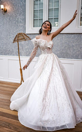 Charlotte Tek Uzun Kollu Gümüş Payetli Prenses Model Gelinlik - Mediha Cambaz Bridal